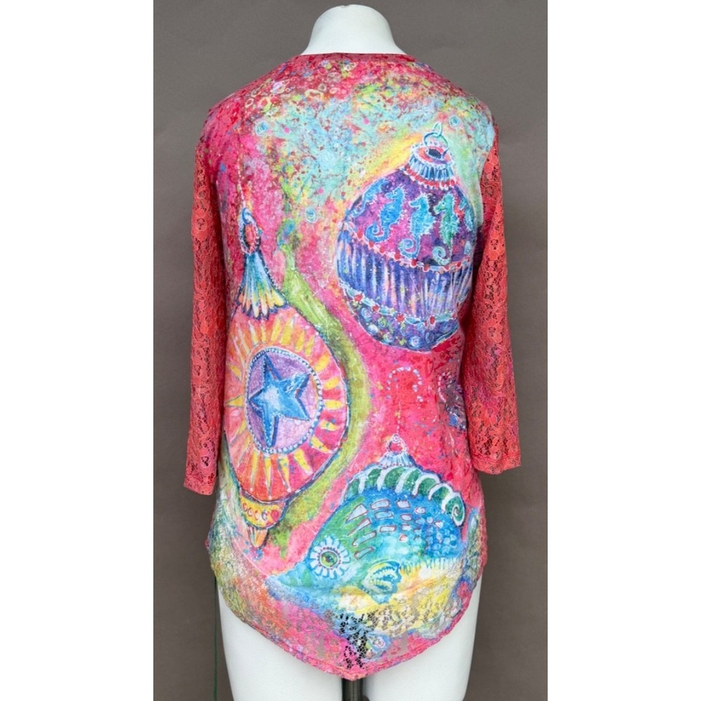 Leoma Lovegrove Top Womans Medium Ocean Christmas Beachy Coastal Asymmetrical - Picture 5 of 14